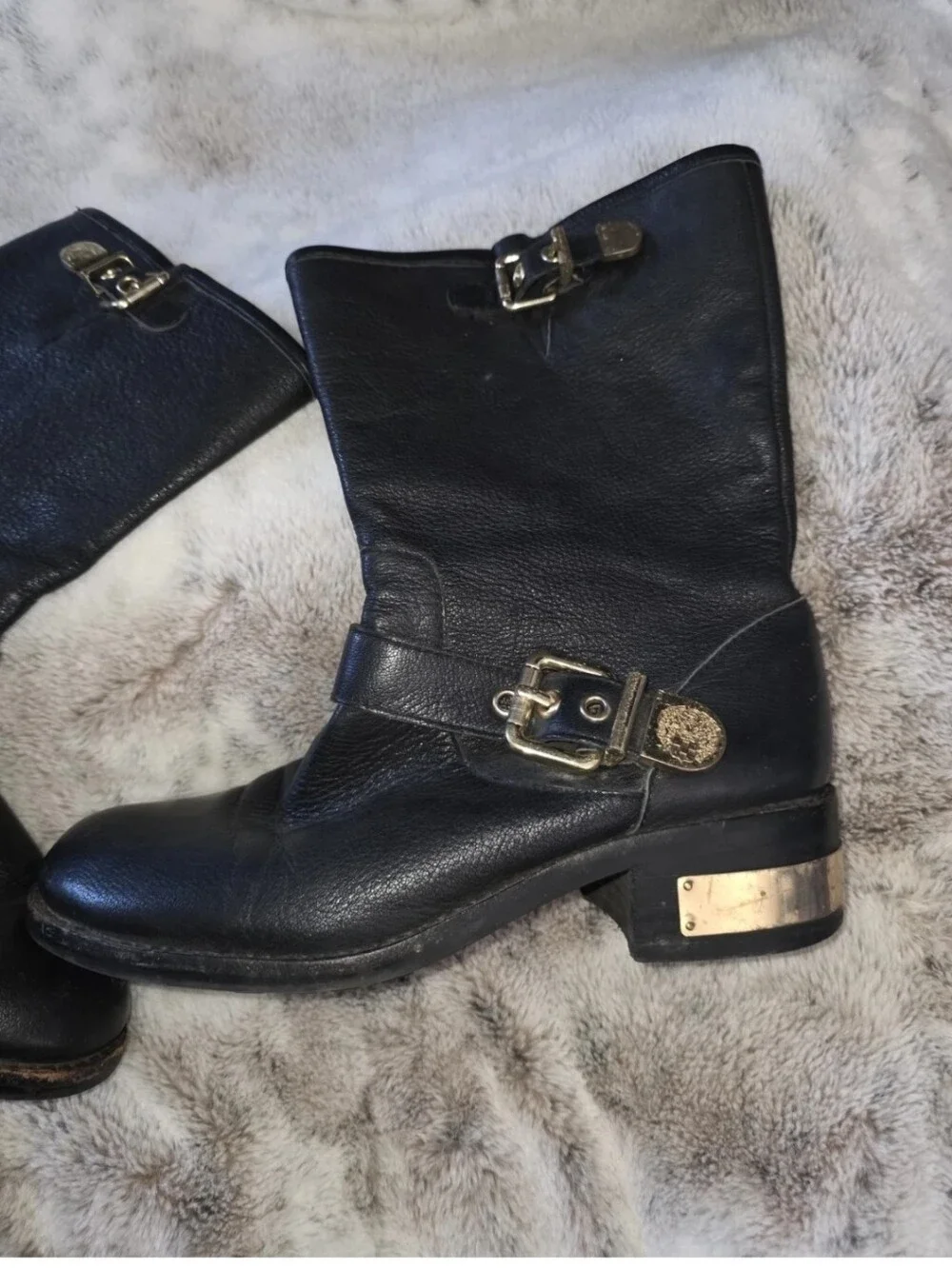 Vince Camuto  Winchell Women's Black & Gold Leather Boots US Size 7 1/2 M